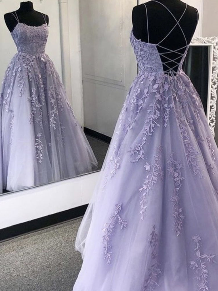 Backless Purple Lace Prom Dresses, Open ...
